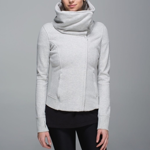 lululemon athletica Sweaters - Lululemon Karmacollected Jacket Heathered Light Grey 6 Cotton Fleece